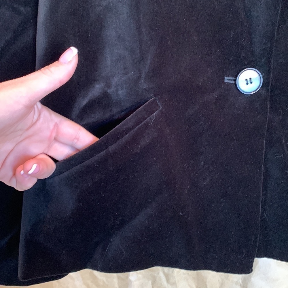 Talbots Petites | Cotton Black Velvet Button Pocket Fully Lined Blazer Jacket 0P - Picture 7 of 16